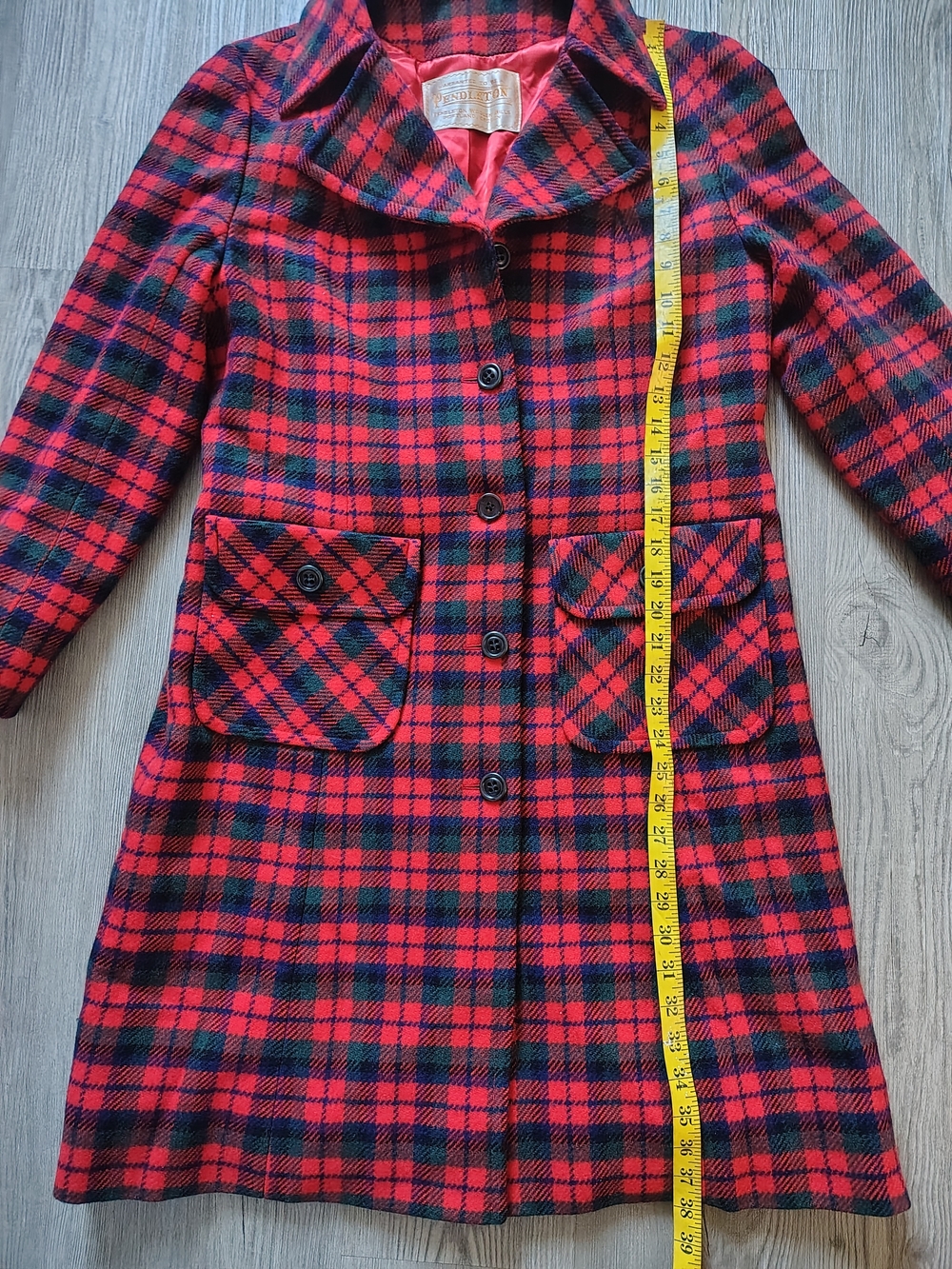 VTG Pendleton Women's Red Tartan Plaid Pure Virgin Wool Midi Pea Coat Sz 6/8 USA - Picture 6 of 12